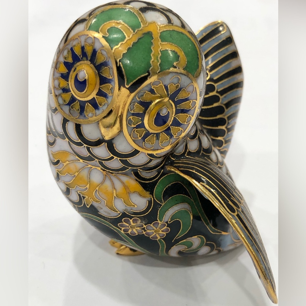 Vintage Fabergé- Franklin Mint Cloisonne Owl Collection MUSCANY OWL 22k Decor